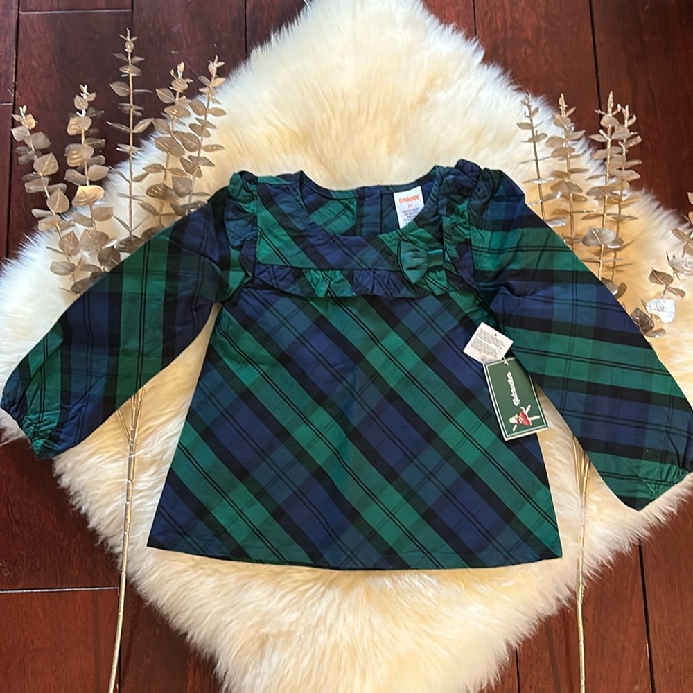 NWT Gymboree blue green tartan plaid girls blouse top shirt holiday occasion!